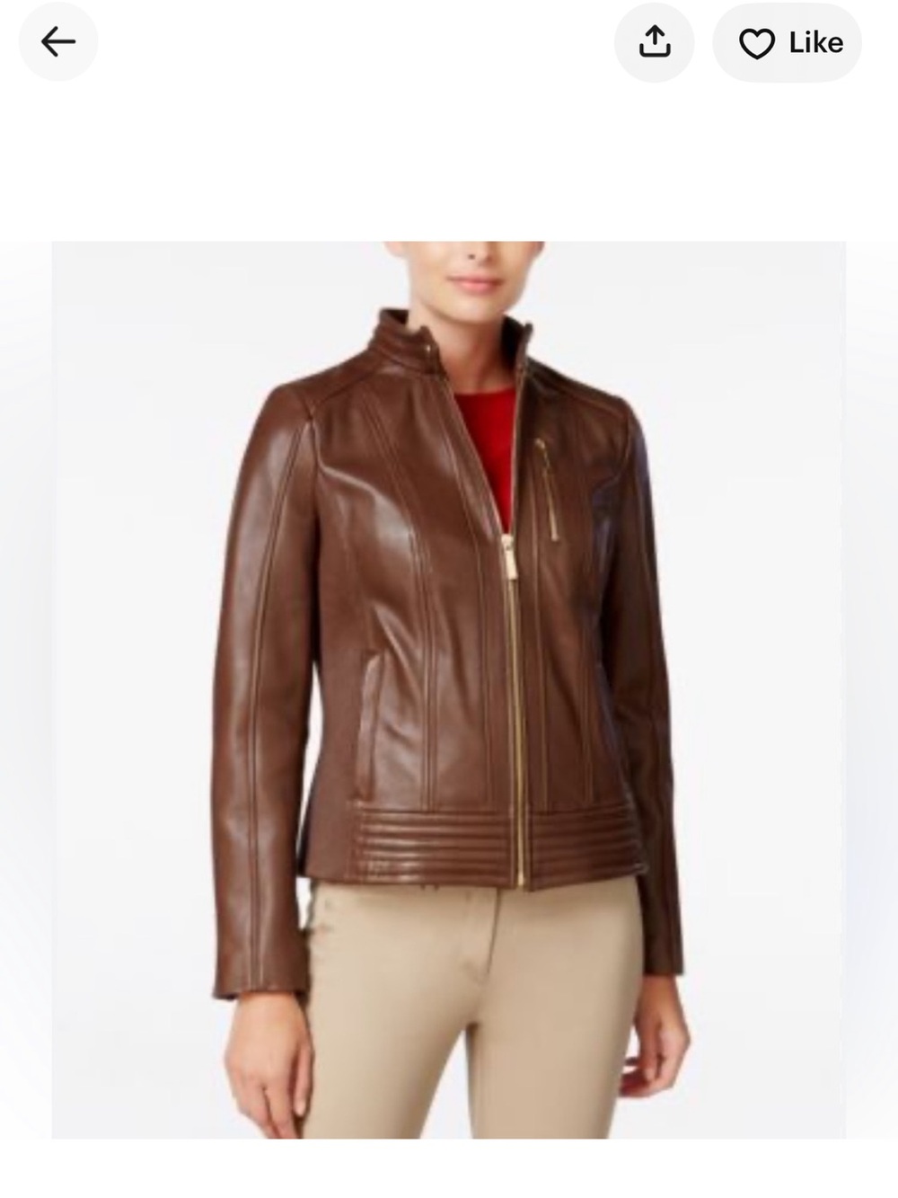 NWOT Michael Kors 100% Calfskin Leather Bomber Jacket with Silver Zippers